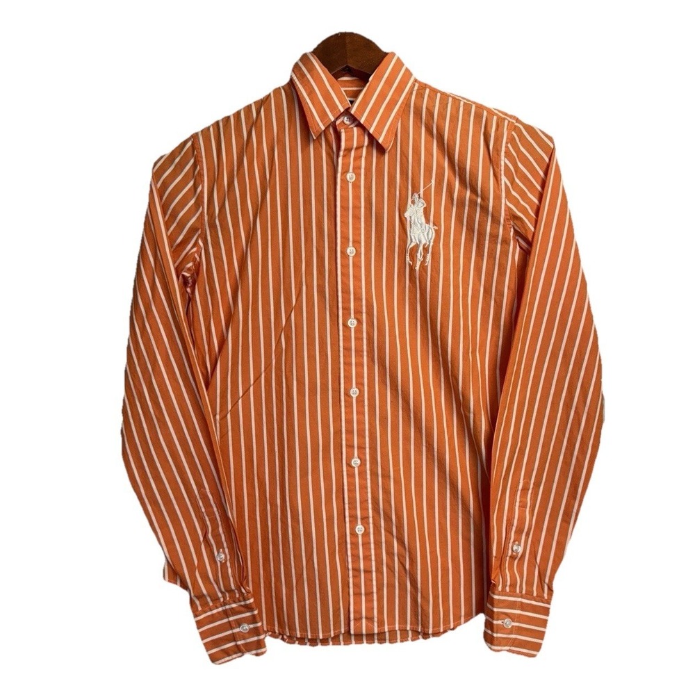 Ralph Lauren Black Label Striped‎ Button-Up Shirt Big Pony Sz 2 Cotton Stretch